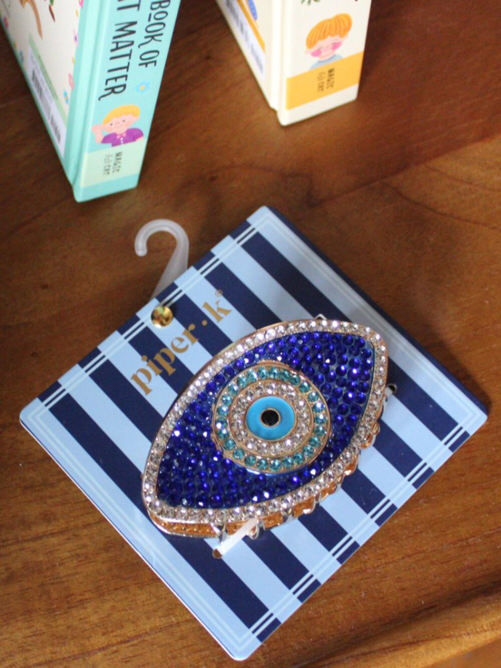 Piper K Evil Eye Rhinestone Hair Claw Clip Blue Gold NWT